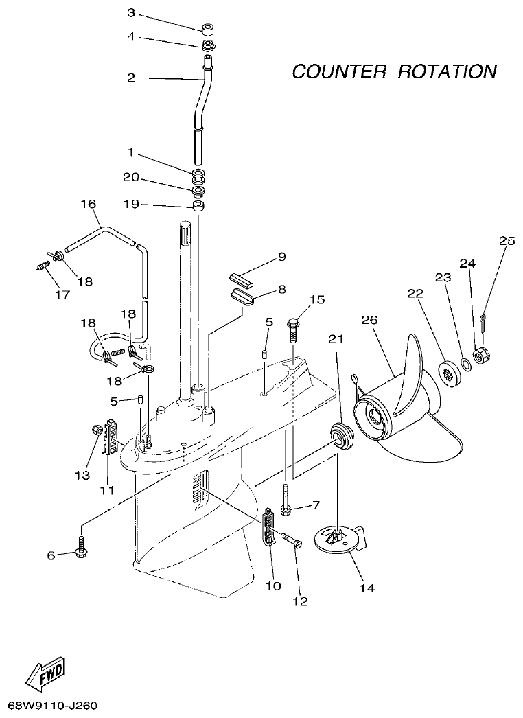 Yamaha F115A, FL115A, FL115AET LOWER CASING & DRIVE 4 parts diagram